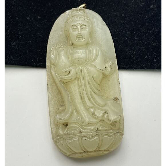 200ct Jade Vintage Jadeite Carved Pendant Necklace Buddha Estate Light Green - Picture 2 of 9